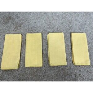 Set Of 4 Vintage Fine Linen Blend Dinner Napkins Yellow 16" Square Rolled‎ Hem